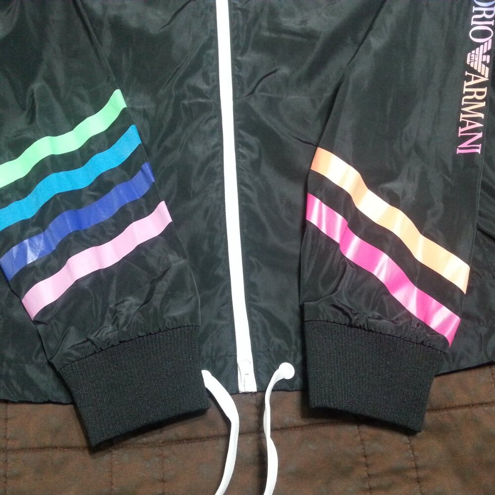 Emporio Armani EA7 Track Jacket Windbreaker Women's L/XL Athletic Rainbow Hooded - Picture 3 of 14